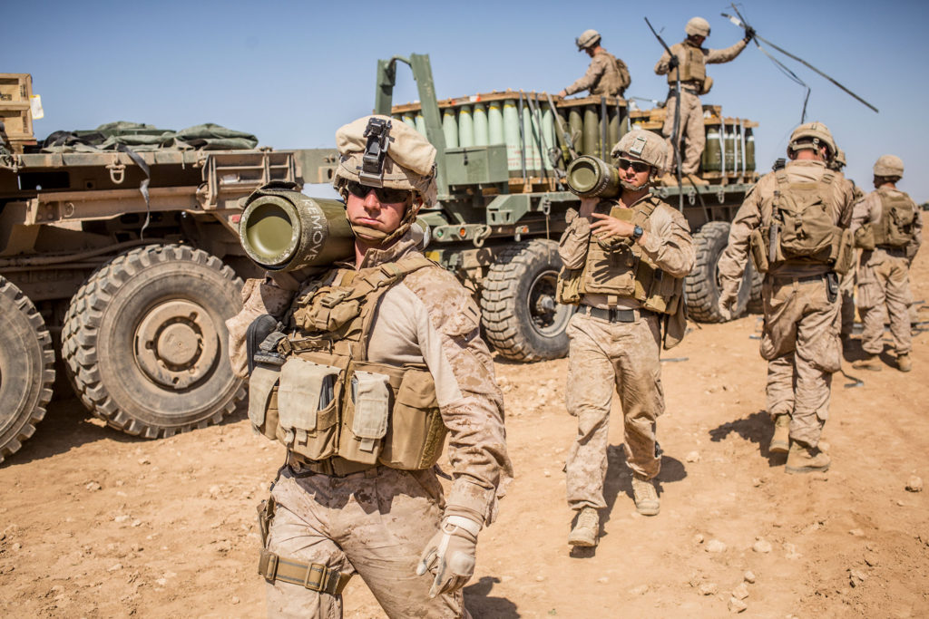 US Marines prepare to fire M777 howitzer Syria