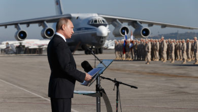 Russian President Vladimir Putin at Hmeimim air base in Syria