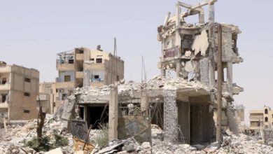 Destroyed building near the public park in downtown Raqqa, Syria, July 25, 2018. Image: Gernas Maao/The Defense Post