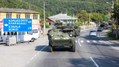 Soldiers from the US Army 3rd Squadron, 2d Cavalry Regiment conduct a tactical road march through western Georgia for Noble Partner 18