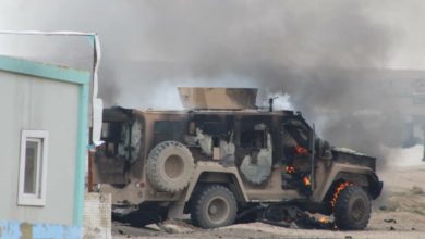 Aftermath of a vehicle bomb at an SDF checkpoint in Shaddadi in Syria's Hasakah governorate