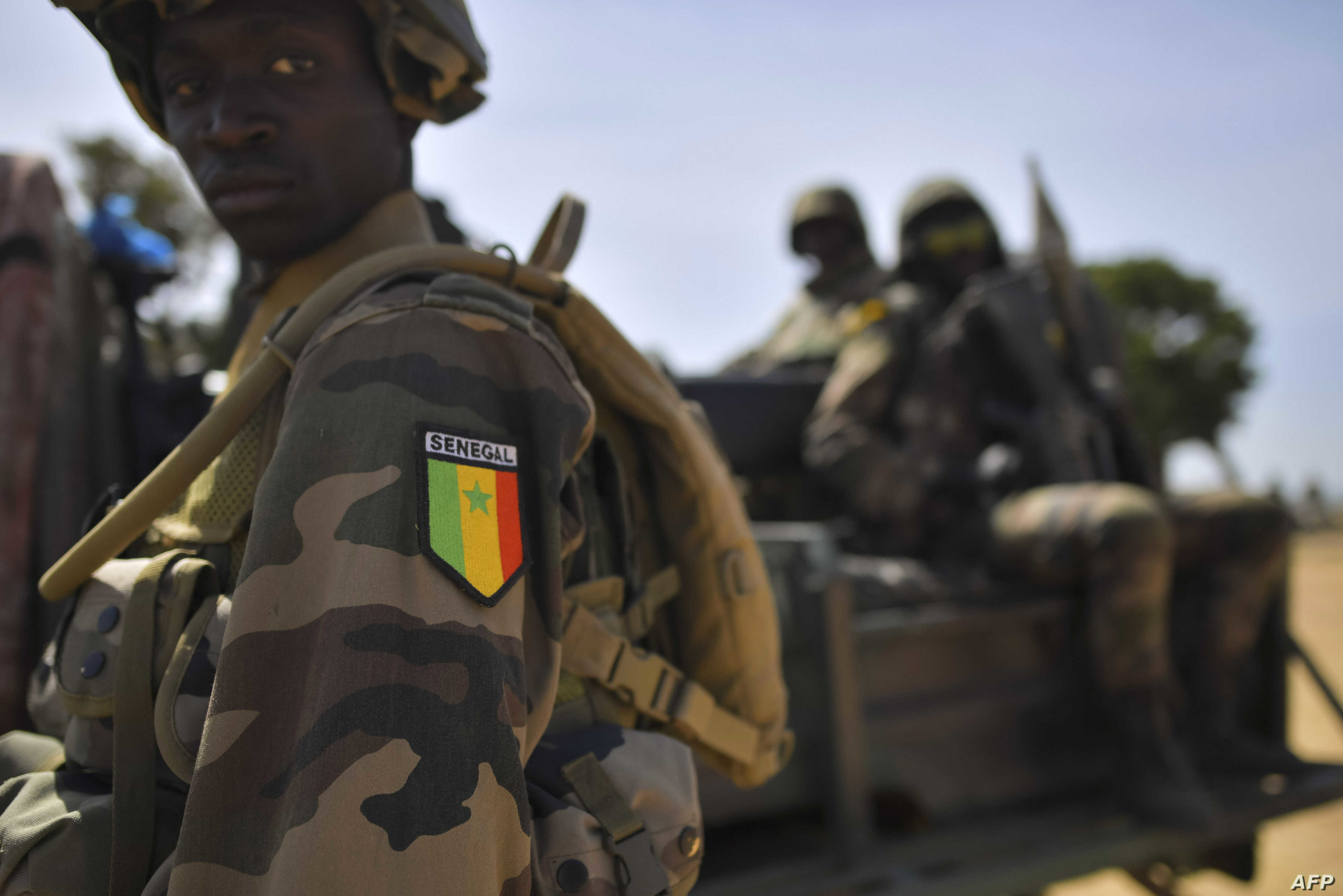 Senegalese soldiers members of ECOWAS forces (Economic Community of West African States) patrol in Barra, on January 22, 2017.