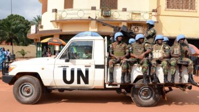 A vehicle of the UN peacekeeping mission in Central African Republic on December 9, 2014.