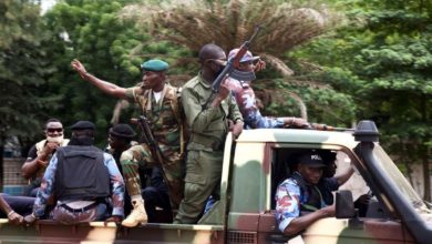 Malian soldiers drive through the streets of Bamako, Mali on August 19, 2020