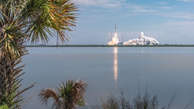 A Falcon 9 Starlink rocket successfully launches from SLC-40 at Cape Canaveral Air Force Station, Fla., Aug. 18, 2020.