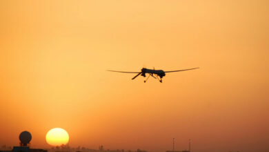 A US Air Force MQ-1B Predator goes out on patrol from Balad Air Base, Iraq, in August 2007.
