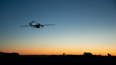 An autonomous vehicle dubbed Blue Water Maritime Logistics UAS flies over Unmanned Air Test and Evaluation (UX) 24 during a demonstration flight at Naval Air Station Patuxent River November 4, 2020.