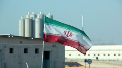 This file photo from 2019 shows an Iranian flag at Bushehr nuclear power plant in Iran