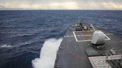 The Arleigh Burke-class guided-missile destroyer USS John S. McCain (DDG 56) transits through South China Sea while conducting routine underway operations.