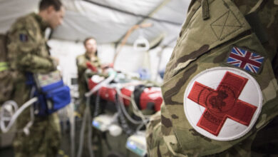Demonstration by an RAF Critical Care Air Support Team, moving a patient.