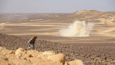 Smoke billows during clashes between forces loyal to Yemen's Saudi-backed government and Houthi rebel fighters in al-Jadaan area 50 kilometres northwest of Marib in central Yemen on February 11, 2021.