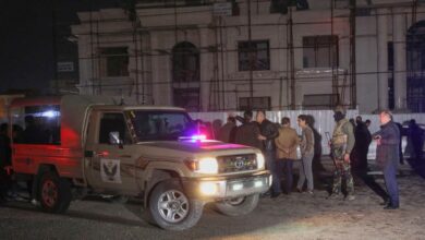 Security forces gather following a rocket attack in Arbil, the capital of the northern Iraqi Kurdish autonomous region, on February 15, 2021