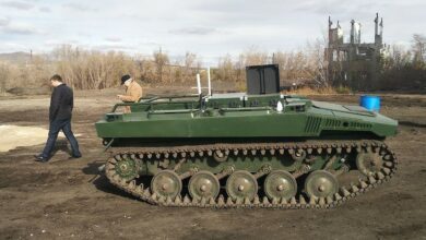 Soldiers test a new Marker robot, in Magnitogorsk, Russia, October 2019.