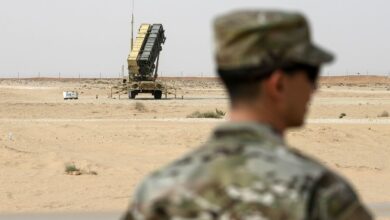 A member of the US Air Force near a Patriot missile battery at Prince Sultan air base in Al-Kharj, Saudi Arabia, 2020
