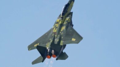 F-15EX fighter jet performs a “Viking” take-off