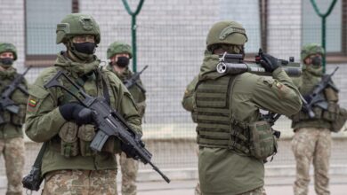 Lithuanian soldiers seen carrying a M72 unguided anti-tank training weapon