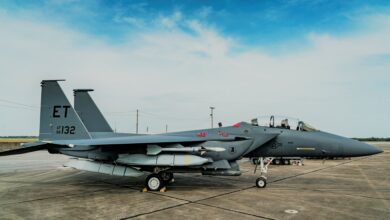 An F-15E Strike Eagle is loaded with five JASSMs at Eglin Air Force Base, Fla., May 11, 2021 as part of Project Strike Rodeo. Led by the 85th Test and Evaluation Squadron, Project Strike Rodeo is a munitions proof-of-concept that lays the foundation for follow-on flight testing that would more than double the F-15E’s current JASSM-carrying capacity.
