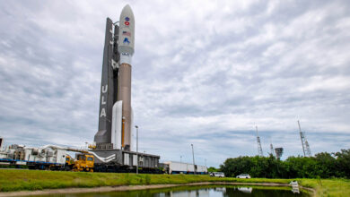 A United Launch Alliance (ULA) Atlas V rocket with NASA's Mars 2020 mission with the Perseverance rover rolls from the Vertical Integration Facility (VIF) to the launch pad at Space Launch Complex-41 at Cape Canaveral Air Force Station, Florida.