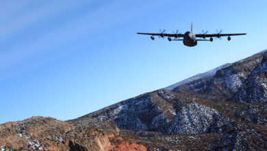 A 52nd Special Operations Squadron MC-130J Combat Shadow II aircraft flies over the skies of New Mexico.