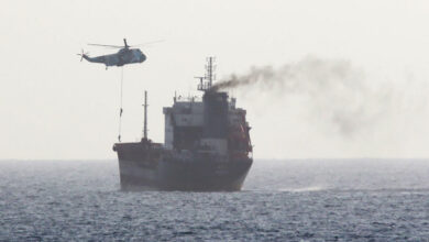 Iranian forces boarding a tanker in international waters in the Gulf of Oman