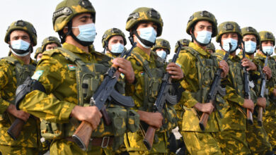 Tajikistan servicemen during a military parade
