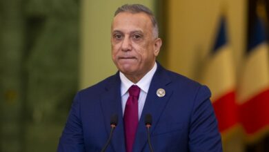 Iraqi Prime Minister Mustafa al-Kadhemi speaks during a press conference in August, 2021