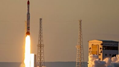 A handout picture released by Iran's Defense Ministry on December 30, 2021 shows a Simorgh satellite rocket lifting off during its launch at an undisclosed location in Iran