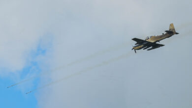 Nigerian Air Force A-29 Super Tucano aircraft pilot launches a Hydra 70 rocket
