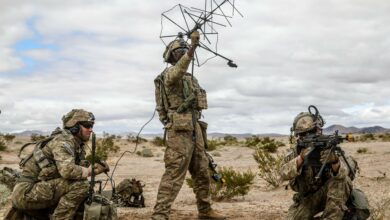 US soldiers communicate