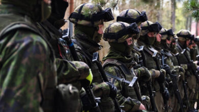 Members of the MPK, the National Defence Training Association of Finland, attend a training at a military base