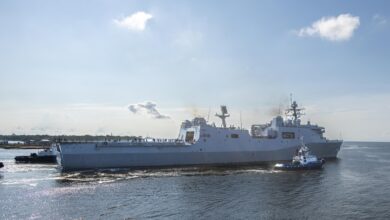 San Antonio-class amphibious transport dock Fort Lauderdale (LPD 28) departs HII’s Ingalls Shipbuilding division.