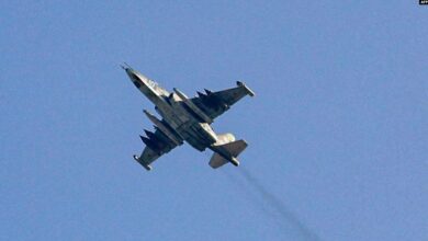 A Russian air force Sukhoi-25 fighter jet