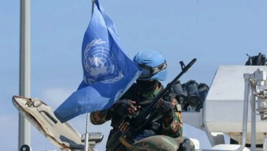 A UN peacekeeping force (UNIFIL) soldier at the Lebanese southern coastal area of Naqura, by the border with Israel