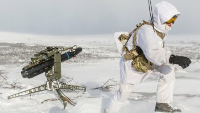 Norwegian soldier using Hellfire missile during exercise