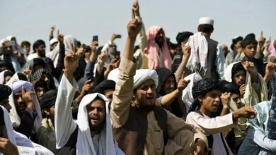 Taliban supporters gather to celebrate the US withdrawal from Afghanistan in Kandahar