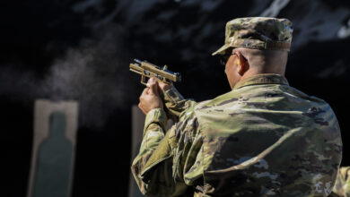 USAF Col. Raymond A. Sackman fires SIG Sauer P320-M18 handgun.