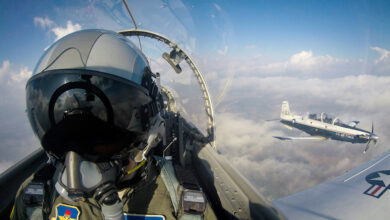 A student pilot flies a T-6A Texan II during a training sortie near Sheppard Air Force Base, Texas