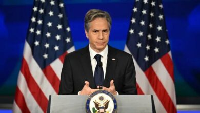 US Secretary of State Antony Blinken speaking during an event
