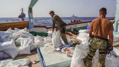 The US Navy and the US Coast Guard seized 180 tons of materials used to make explosives from a boat in international waters that was en route to Yemen
