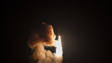 An unarmed Minuteman III intercontinental ballistic missile launches during a developmental test at 12:33 a.m. Pacific Time Wednesday, Feb. 5, 2020, at Vandenberg Air Force Base, Calif. (U.S. Air Force photo by Airman 1st Class Hanah Abercrombie)