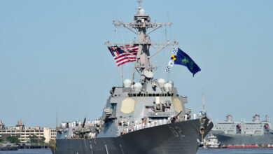 NEW ORLEANS (April 18, 2022) The guided-missile destroyer USS Lassen (DDG 82) arrives to the Julia Street Cruise Terminal in New Orleans officially kicking off Navy Week New Orleans 2022. Navy Weeks are designated to show Americans the investment they made in their Navy and increase awareness in cities that do not have a significant Navy presence. (U.S. Navy photo by Mass Communication Specialist 1st Class Micah Blechner)