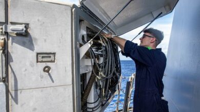 PACIFIC OCEAN (June 4, 2021) – Cryptologic Technician Technical 2nd Class Ryan Smith, from Cave Creek, Ariz., conducts maintenance on an SLQ-32 electronic warfare suite aboard the Arleigh Burke-class guided-missile destroyer USS Halsey (DDG 97). Halsey is attached to Commander, Task Force 70/Carrier Strike Group 5 conducting underway operations in support of a free and open Indo-Pacific. (U.S. Navy photo by Mass Communication Specialist 3rd Class Jaimar Carson Bondurant)