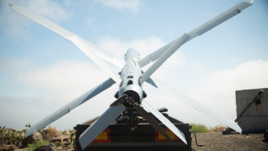 A U.S. Marine Corps Hero-400 loitering munition drone is staged before flight on San Clemente Island, California, May 25, 2022. The Hero-400 is a loitering munition that the United States Marine Corps and other Department of Defense entities are beginning to incorporate into specific mission sets. This initial training flight develops the unmanned aerial systems pilots’ confidence and abilities to be able to operate the Hero-400 in any clime and place, and enabling 3rd MAW to remain a more lethal and ready force. (U.S. Marine Corps photo by Lance Cpl. Daniel Childs)