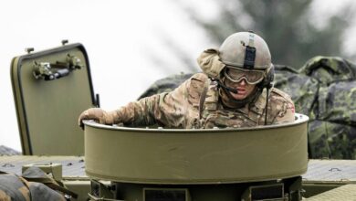 A Danish combat battalion soldier training in Jutland, Denmark