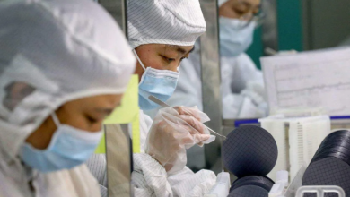 Employees make chips at a factory of Jiejie Semiconductor Company in Nantong, in eastern China's Jiangsu province