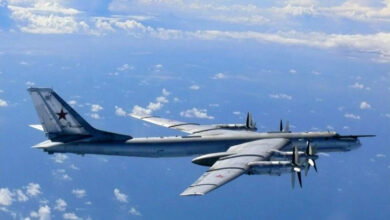 A Russian bomber TU-95 flying in airspace near the isle of Okinoshima in western Japan