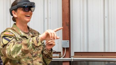 Staff Sgt. Jennifer Woolums, a tactical power generation specialist with 2nd Brigade Combat Team, 3rd Infantry Division, participates in the May 2023 technology demonstration at Aberdeen Proving Ground for a first-hand look at the C5ISR Center’s work. (U.S. Army photo by Deirdre Cascardo)