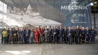 Steel cutting ceremony for Polish Navy's first Miecznik frigate at the PGZ Naval Shipyard in Gdynia.