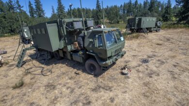 A representative vehicle of the Inc. 0 of the Command Post Integrated Infrastructure (CPI2) is in position at a field location at Joint base Lewis-McChord as communication Soldiers of the 1st Stryker Brigade Combat Team “Ghost,” 2nd Infantry Division participate in operational testing of the system. Data points collected during the test will be used to assess operational effectiveness, suitability, and survivability of CPI2. (U.S. Army photo by Tad Browning)