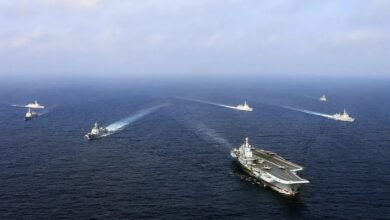 China's aircraft carrier the Liaoning sails with other ships